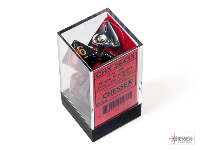 Gemini Black-Red/gold Polyhedral Set 7 Dadi