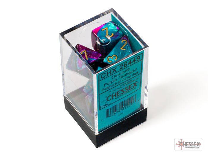 Gemini Purple-Teal/gold Polyhedral Set 7 dadi