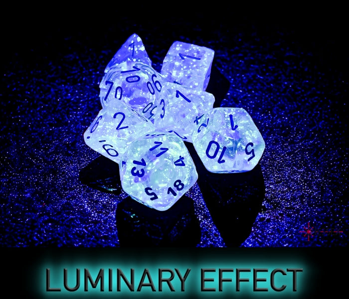 Borealis Icicle/light blue Luminary Polyhedral Set 7 dadi
