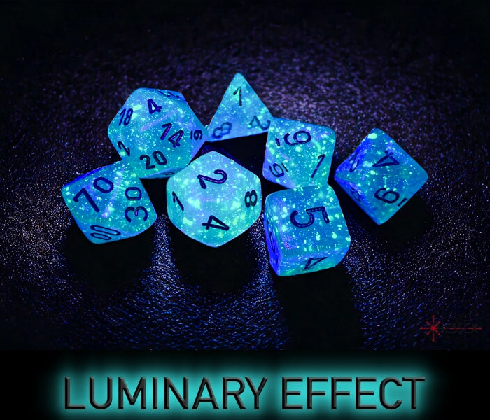 Borealis Light Green/gold Luminary Polyhedral Set 7 Dadi