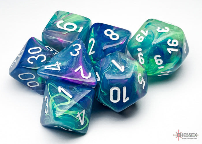 Festive Waterlily/white Polyhedral Set 7 Dadi