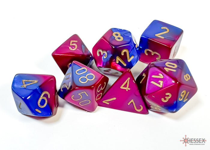 Gemini Blue-Purple/gold Polyhedral Set 7 dadi