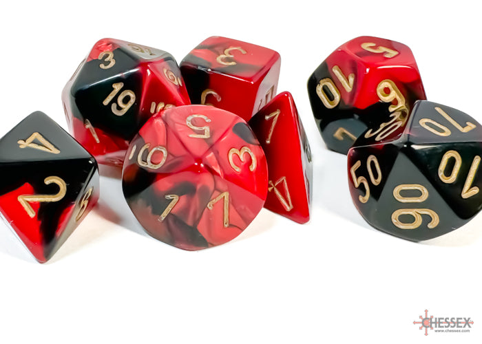 Gemini Black-Red/gold Polyhedral Set 7 Dadi
