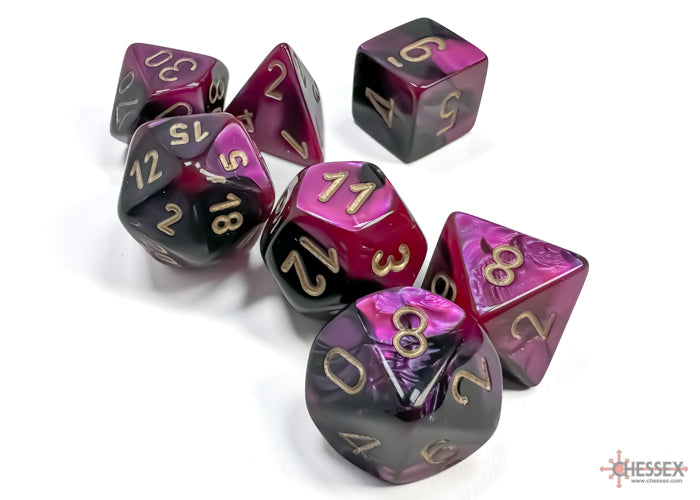 Gemini Black-Purple/gold Polyhedral Set 7 dadi