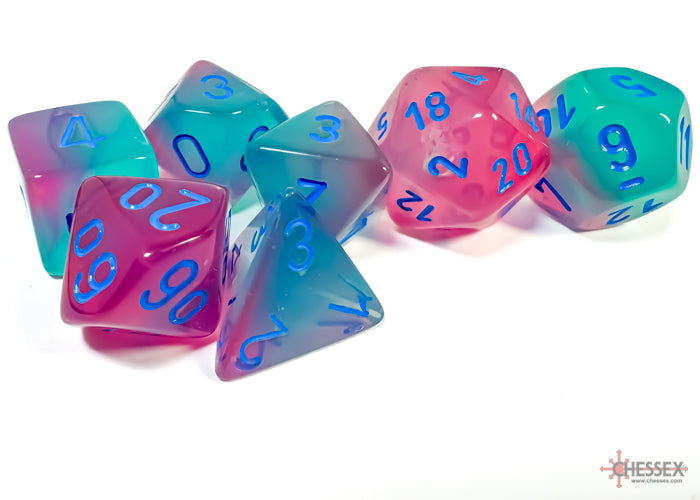 Gemini Gel Green-Pink/blue Luminary Polyhedral Set 7 dadi