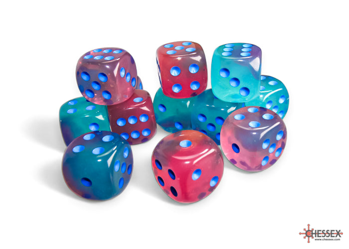 Gemini Gel Green-Pink/blue Luminary 16mm d6 Set di dadi (12 dice)