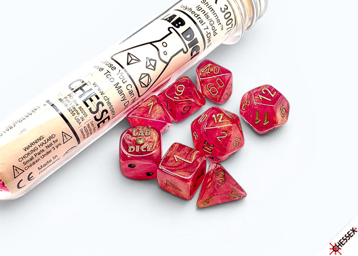 Lab Dice Shimmer Ignis/Gold Polyhedral Set di 7 Dadi con dado bonus