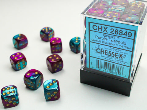 Gemini Purple-Teal/gold 12mm d6 Set di dadi (36 dice)