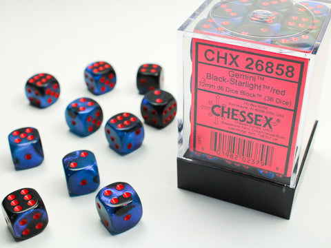 Gemini Black-Starlight/red 12mm d6 Set di Dadi (36 dice)