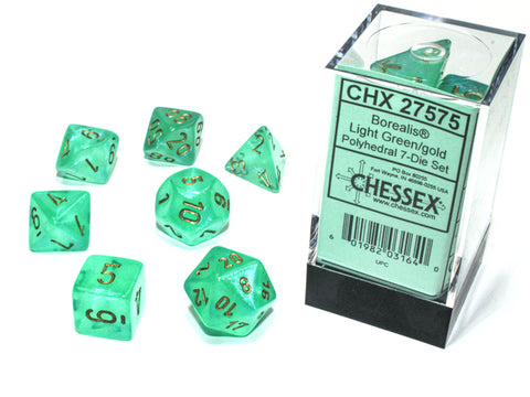 Borealis Light Green/gold Luminary Polyhedral Set 7 Dadi