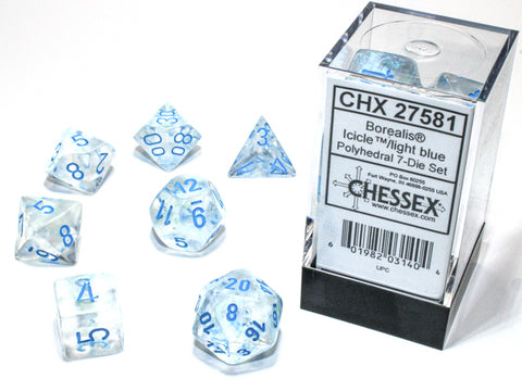 Borealis Icicle/light blue Luminary Polyhedral Set 7 dadi