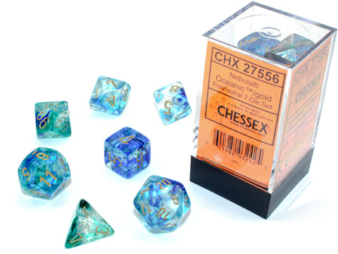 Nebula Oceanic/gold Luminary Polyhedral Set 7 Dadi